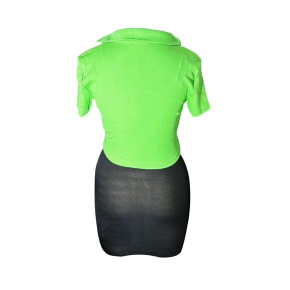 Neon Green Ribbed Polo Crop Top Short Sleeve Zara Size M - Picture 3 of 11